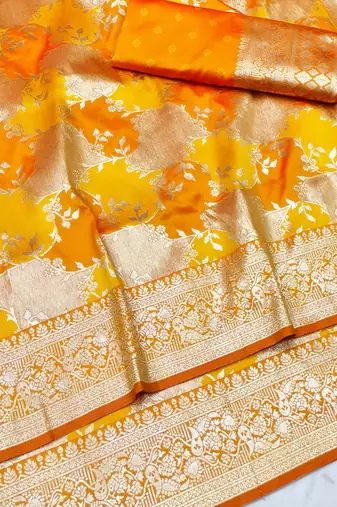Gold zari woven silk traditional saree with blouse piece