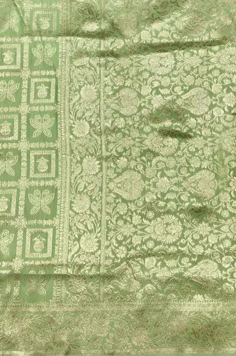 Light green zari woven silk traditional saree with blouse piece