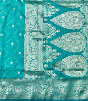 Blue zari woven silk traditional saree with blouse piece 5