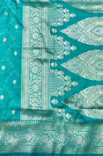 Blue zari woven silk traditional saree with blouse piece