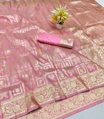 Pink zari woven banarasi silk traditional saree with blouse piece