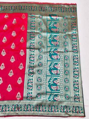 Rani zari woven baluchari silk traditional saree with blouse piece 2