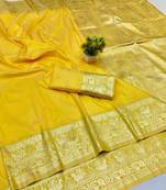 Gold zari woven banarasi silk traditional saree with blouse piece
