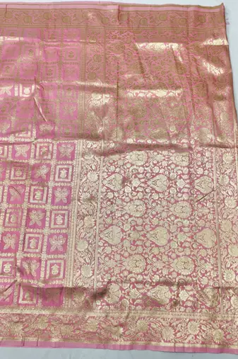 Pink zari woven silk traditional saree with blouse piece
