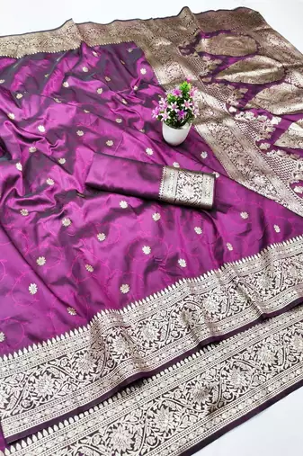 Wine zari woven silk traditional saree with blouse piece