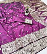 Wine zari woven banarasi silk traditional saree with blouse piece