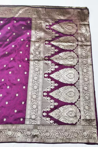 Wine zari woven silk traditional saree with blouse piece