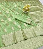 Light green zari woven banarasi silk traditional saree with blouse piece