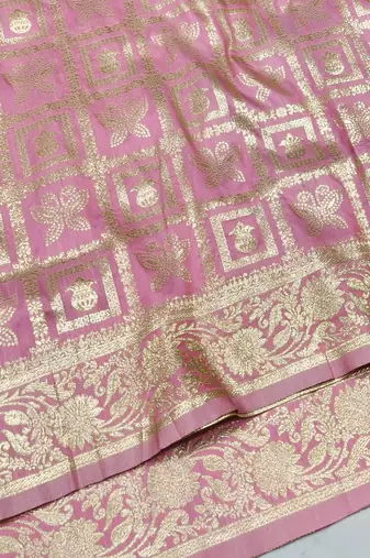 Pink zari woven silk traditional saree with blouse piece
