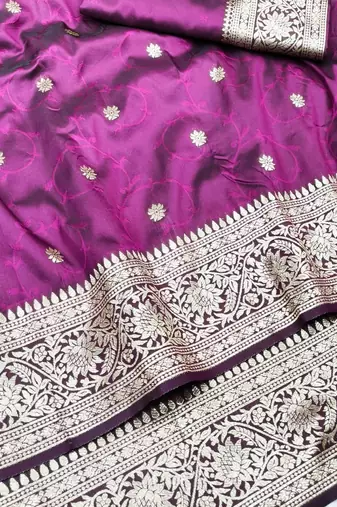 Wine zari woven silk traditional saree with blouse piece