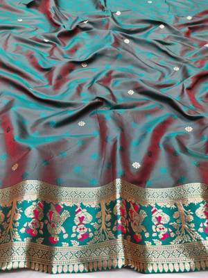 Rani zari woven baluchari silk traditional saree with blouse piece 4