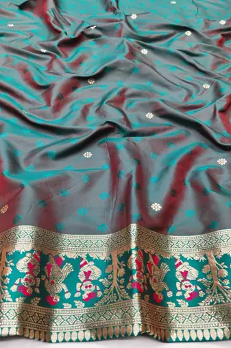 Rani zari woven baluchari silk traditional saree with blouse piece