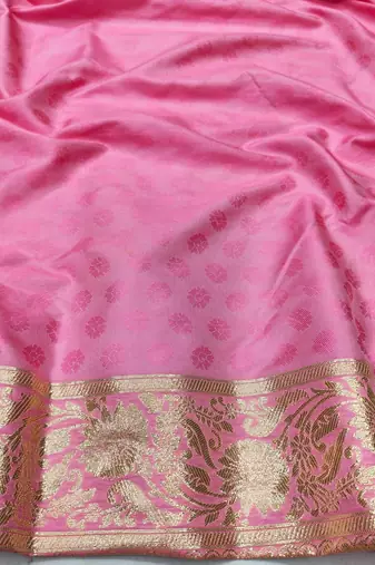 Pink zari woven silk traditional saree with blouse piece