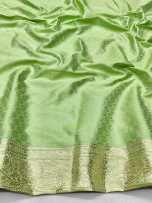 Light green zari woven silk traditional saree with blouse piece 4