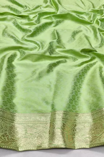 Light green zari woven silk traditional saree with blouse piece