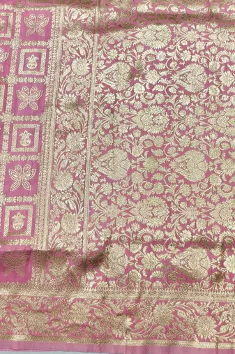 Pink zari woven silk traditional saree with blouse piece