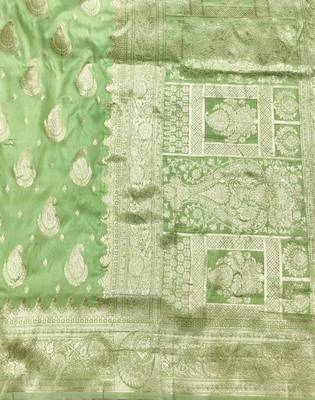 Light green zari woven silk traditional saree with blouse piece 5