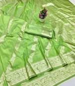 Light green zari woven banarasi silk traditional saree with blouse piece