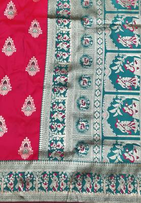 Rani zari woven baluchari silk traditional saree with blouse piece 5