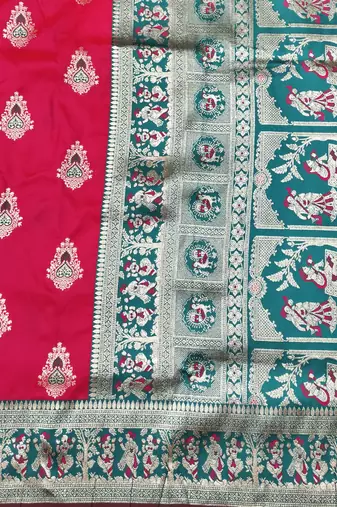 Rani zari woven baluchari silk traditional saree with blouse piece