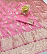 Pink zari woven banarasi silk traditional saree with blouse piece