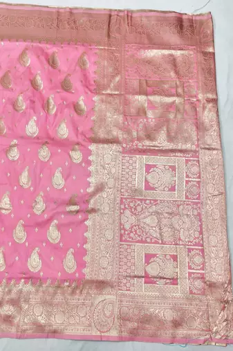 Pink zari woven silk traditional saree with blouse piece