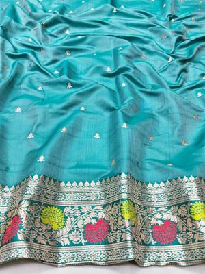 Lime yellow zari woven silk traditional saree with blouse piece 4