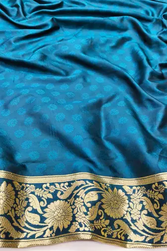 Dark blue zari woven banarasi silk traditional saree with blouse piece