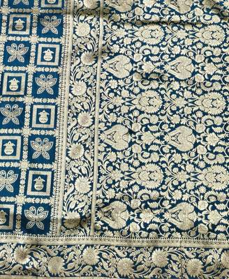Dark blue zari woven banarasi silk traditional saree with blouse piece 4