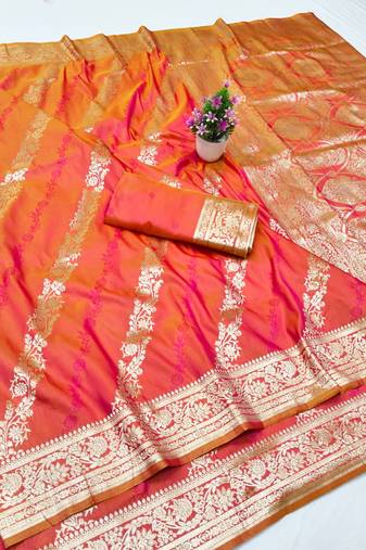 Rani zari woven silk traditional saree with blouse piece