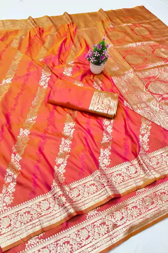 Rani zari woven silk traditional saree with blouse piece