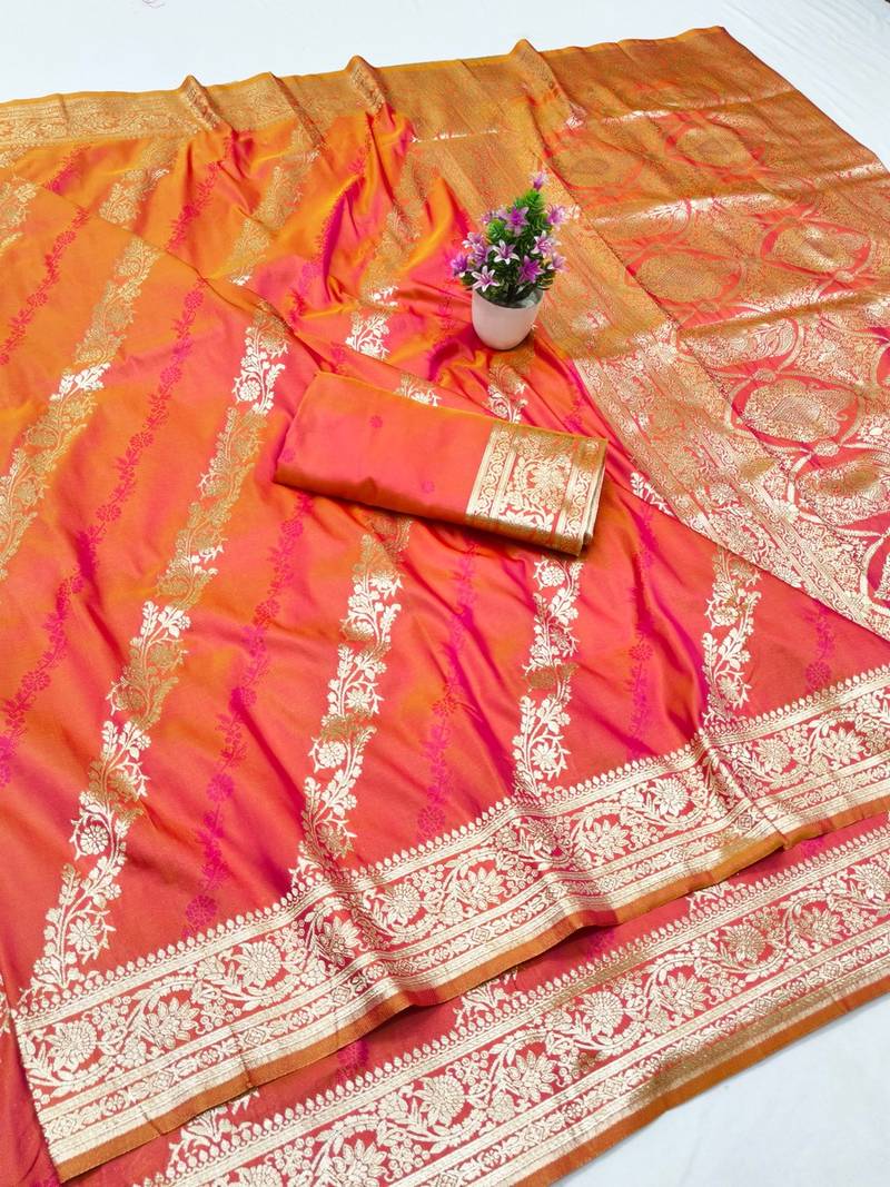 Rani zari woven banarasi silk traditional saree with blouse piece