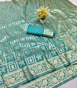 Light blue zari woven banarasi silk traditional saree with blouse piece