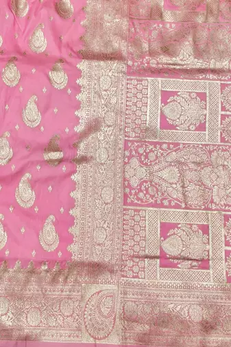 Pink zari woven silk traditional saree with blouse piece