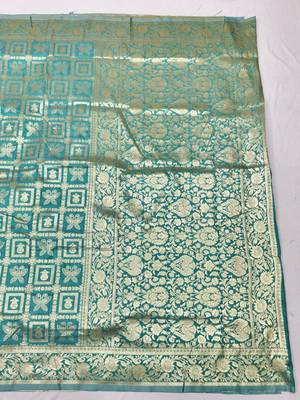 Light blue zari woven silk traditional saree with blouse piece 2