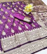 Wine zari woven banarasi silk traditional saree with blouse piece