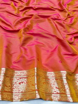 Rani zari woven silk traditional saree with blouse piece 4