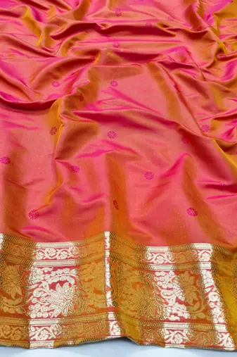Rani zari woven silk traditional saree with blouse piece