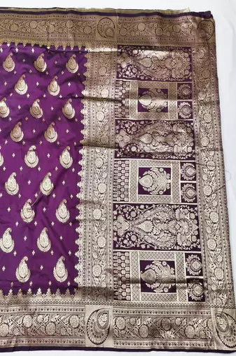 Wine zari woven silk traditional saree with blouse piece