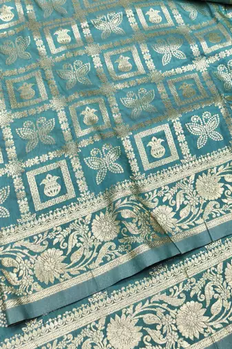 Light blue zari woven silk traditional saree with blouse piece