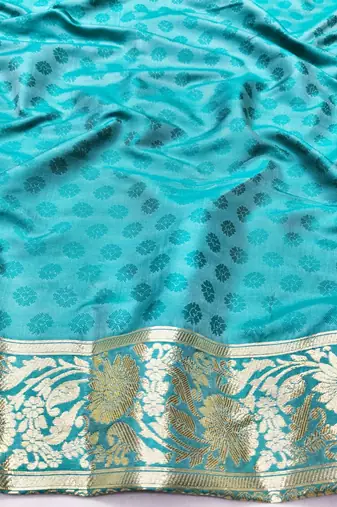 Light blue zari woven silk traditional saree with blouse piece
