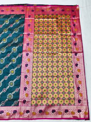 Blue zari woven silk traditional saree with blouse piece 2