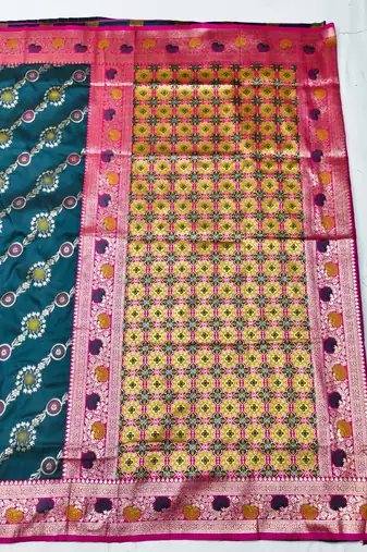 Blue zari woven silk traditional saree with blouse piece