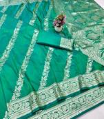 Green zari woven banarasi silk traditional saree with blouse piece