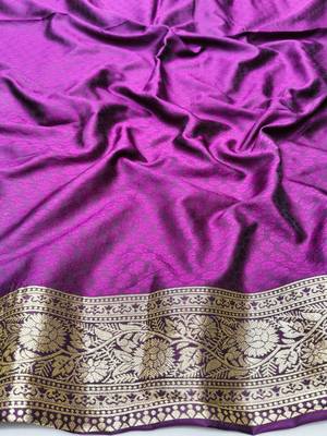 Wine zari woven silk traditional saree with blouse piece 4