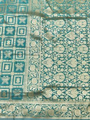 Light blue zari woven silk traditional saree with blouse piece 5