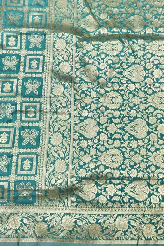 Light blue zari woven silk traditional saree with blouse piece