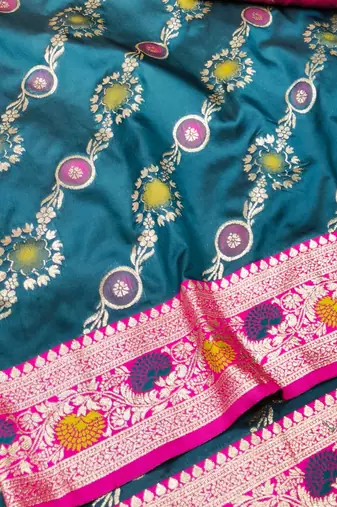 Blue zari woven silk traditional saree with blouse piece