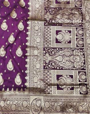 Wine zari woven silk traditional saree with blouse piece 5