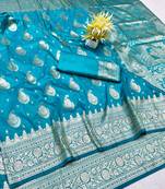Rama zari woven banarasi silk traditional saree with blouse piece